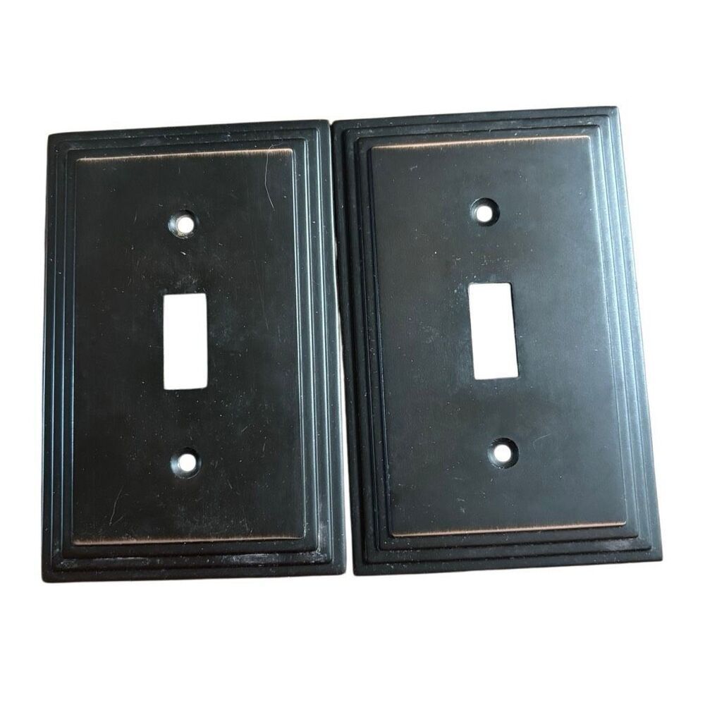 2 AmerTac Heavy Metal Switch Plate Covers Black With Gold Trim 84T